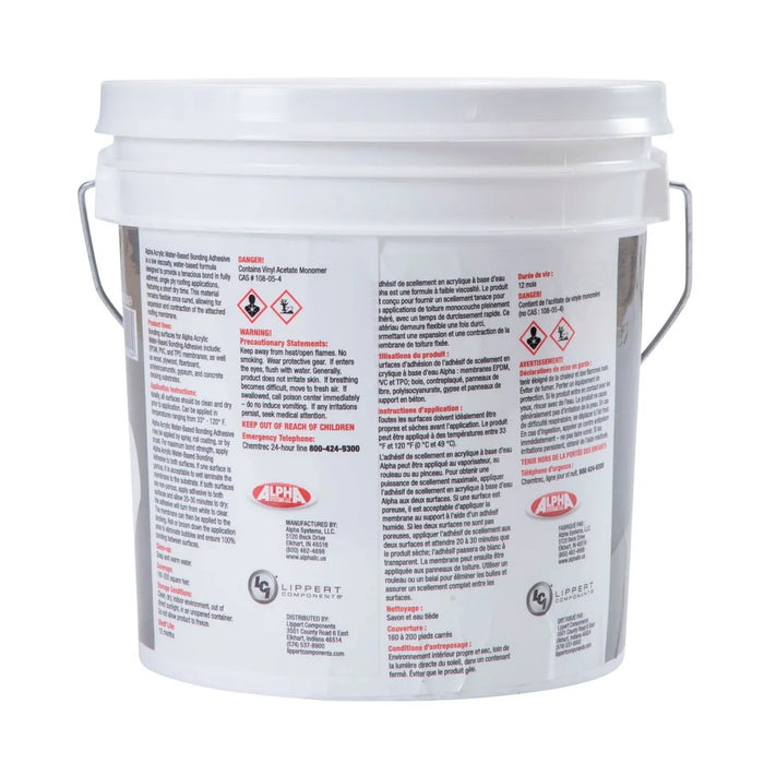 Lippert Alpha 8011 Acrylic Water Based Bonding Adhesive, White, 5 Gallons - 804-2020135318
