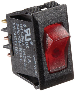 RV Designer Rocker Switch III 125V, Black w/Red Rocker (No Text) - S245