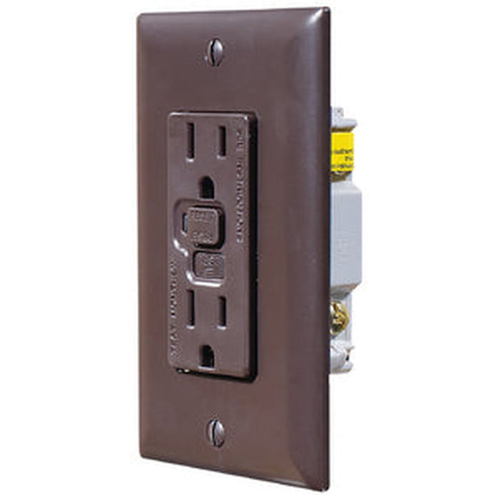 RV DESIGNER Dual GFCI Outlet with Cover Plate, Brown - S805