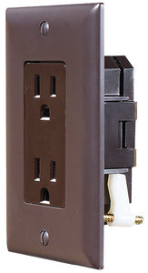 RV DESIGNER AC "Self Contained" Dual Outlet W/Cover Plate, Brown - S815
