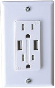 RV DESIGNER Dual AC Outlet with Cover & 2 USB Charge Ports, White  - S850