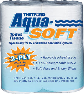Thetford Aqua Soft  2-Ply RV Safe Toilet Tissue / Toilet Paper, 4/Rolls - 3300