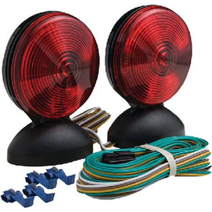 Optronics Magnetic Towing Light Kit w/Wiring Harness And 4-Way, Red, 2/Pack - TL22RK