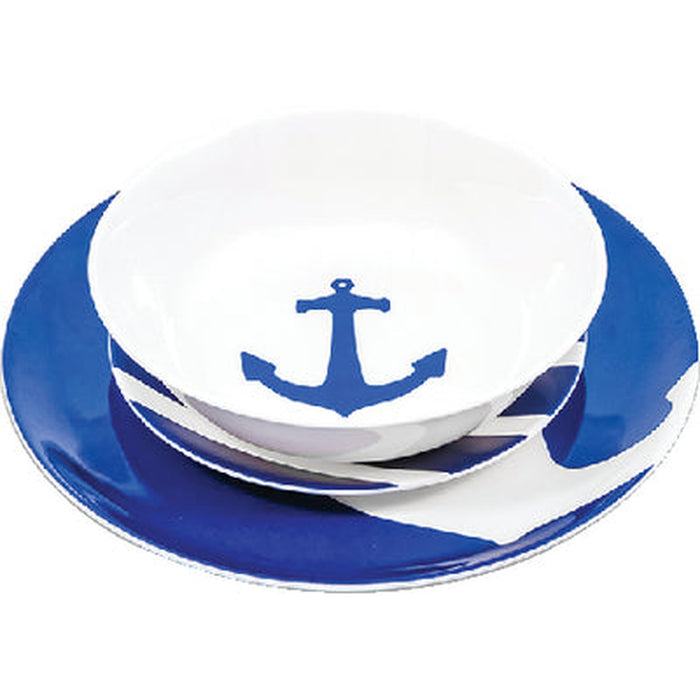 Camco 12/Pc Marine Dinnerware Set - Blue & White Nautical Design - 141951