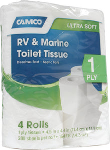 Camco RV - RV Safe Toilet Tissue / Toilet Paper 1-Ply 4/Pack 250 - 40276