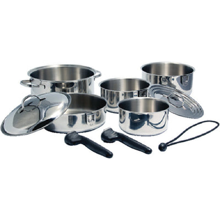 Camco RV 10 Piece Nesting Cookware Set - Stainless Steel  - 43921