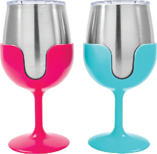 Camco RV Life is Better at the Campsite - Wine Tumbler Set, Blue/Pink, 8oz - 51915