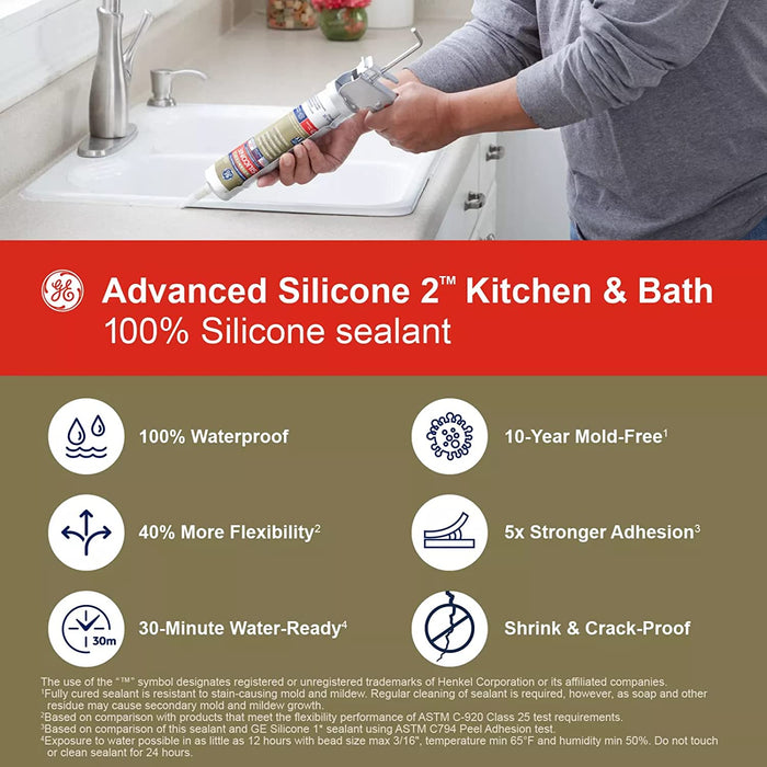 Ge Silicone Ge5060 Advanced Silicone Ii Kitchen/Bath/Tile Sealant, 10Oz - Almond