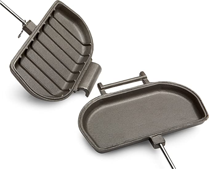 Rome'S Panini Press Cooker, Cast Iron With Steel And Wood Handles - 1305