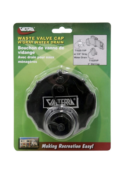 Valterra Waste Valve Cap, 3-inch, 3/4-inch GHT With Cap, Black - T1020-1VP