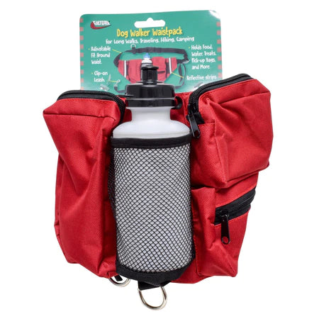 Dog Walker Waist Bag - Fanny Pack - Belt Bag - Belly Bag, includes 18 oz. water bottle and dog leash - WATERPROOF / Red (A102016VP)