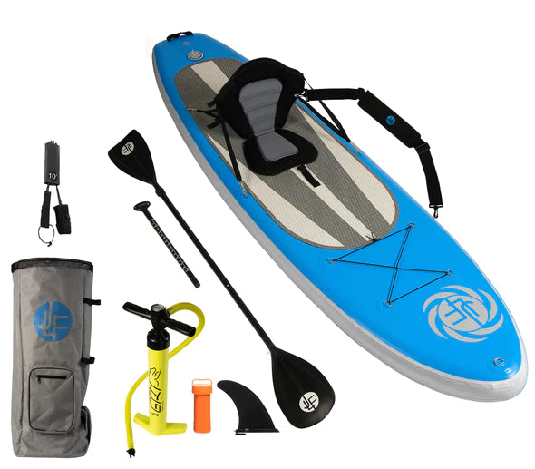 🎄 JLF Brand - 10 foot long Inflatable Stand Up Paddle Board (SUP) and Sit-On-Top Kayak Set - Blue
