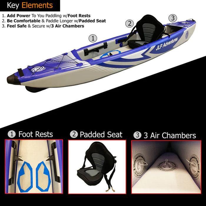 Kunes RV & JLF 10 foot long Inflatable Kayak Set - Red / Grey - JLFKAYAK10FT