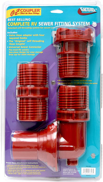 Valterra EZ Coupler System RV Sewer 3-Piece Fitting System, Red - F02-3303